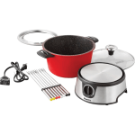 Starfrit THE ROCK 3.2-Quart Electric Fondue Set, 8-9/16inH x 11-3/4inW x 7inD, Red