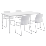 KFI Studios Dailey Table Set With 4 Sled Chairs, White Table/White/Silver Chairs