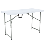 Flash Furniture Height-Adjustable Bi-Fold Plastic Folding Table, 29-1/2inH x 23-1/2inW x 48inD, Granite White