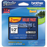 Brother TZe-1312-PK Black-On-Clear Tapes, 0.5in x 26.2ft, Pack Of 2