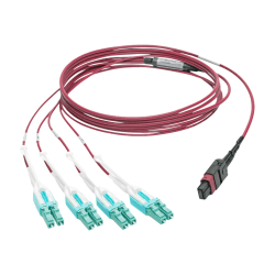 Eaton Tripp Lite Series 40G MTP/MPO to 4xLC Fan-Out OM4 Plenum-Rated Fiber Optic Cable, 40GBASE-SR4, Push/Pull Tabs, Magenta, 3 m - Patch cable - MTP/MPO multi-mode (M) to LC multi-mode (M) - 3 m - fiber optic - OM4 - plenum - magenta