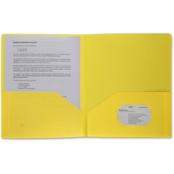 Business Source 2-Pocket Poly Portfolio, Letter Size, 8-1/2in x 11in, Yellow