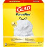 Glad ForceFlex Tall Kitchen Drawstring Trash Bags, 13 Gallon, White, Box of 120 Bags