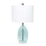 Lalia Home Oval Glass Table Lamp, 22inH, White Shade/Clear Blue Base