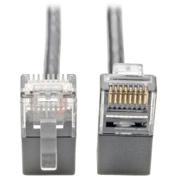 Tripp Lite Cat6 Gigabit Patch Cable Snagless Right-Angle UTP Slim Gray 1ft - 128 MB/s - Patch Cable - 1 ft - 1 x RJ-45 Male Network - 1 x RJ-45 Male Network - Gray