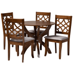 Baxton Studio Sandra Dining Set, 29-15/16inH x 35-7/16inW x 35-7/16inD, Gray/Walnut Brown