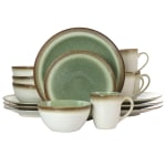 Gibson Elite Moonstruck 16-Piece Ceramic Dinnerware Set, Green