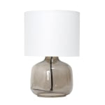 Simple Designs Glass Table Lamp, 13-3/4inH, White Shade/Smoke Gray Base