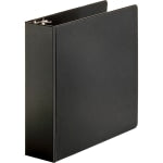 Business Source Basic Round-ring Binder - 3in Binder Capacity - Letter - 8 1/2in x 11in Sheet Size - 3 x Round Ring Fastener(s) - Inside Front & Back Pocket(s) - Vinyl - Black - 1.20 lb - Recycled - 1 / Each