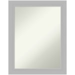 Amanti Art Non-Beveled Rectangle Framed Bathroom Wall Mirror, 28in x 22in, Brushed Sterling Silver