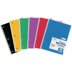 Mead Spiral Notebooks, 8-1/2in x 10-1/2in, 1 Subject, Wide Ruled, 70 Sheets, Assorted Colors, Pack Of 6 Notebooks