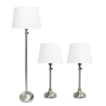 Lalia Home Manhattan Extendable Metal Lamp Set, White/Brushed Nickel, Set Of 3 Lamps