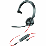 Poly Blackwire BW3315-M Headset - Microsoft Teams Certification - Mono - Mini-phone (3.5mm), USB Type C - Wired - 32 Ohm - 20 Hz - 20 kHz - Over-the-head, Over-the-ear - Monaural - Supra-aural - 7.40 ft Cable - Noise Cancelling Microphone - Black