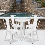 Flash Furniture Commercial-Grade Round Metal Indoor/Outdoor Table Set With 4 Cafe Chairs, White