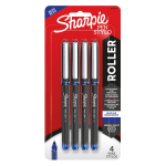 Sharpie Rollerball Pens, Needle Point, 0.5 mm, Blue Ink, Pack Of 4