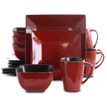 Elama 16-Piece Stoneware Dinnerware Set, Red