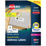 Avery Repositionable Address Labels, 55160, Rectangle, 1in x 2-5/8in, White, Pack Of 3,000