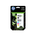 HP 933 Black And Cyan, Magenta, Yellow Ink Cartridges, Pack Of 4, N9H62FN