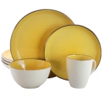 Elama 16-Piece Stoneware Dinnerware Set, Mellow Yellow