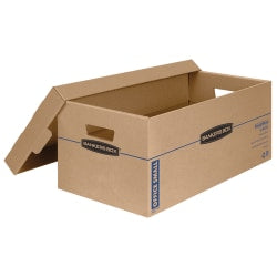 Bankers Box SmoothMove Prime Lift-Off Lid Moving Boxes, Small, 24in x 12in x 10in, Kraft/Blue, Pack Of 8