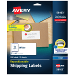 Avery Repositionable Shipping Labels With Sure Feed Technology, 58163, Rectangle, 2in x 4in, White, Pack Of 250