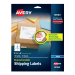 Avery Repositionable Inkjet Shipping Labels, 3 1/3in x 4in, White, Pack Of 150, 58164, 3 1/3in x 4in, White, Pack Of 150