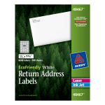 Avery Easy Peel EcoFriendly Permanent Inkjet/Laser Return Address Labels, 48467, 1/2in x 1 3/4in, 100% Recycled, White, Pack Of 8,000