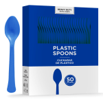 Amscan 8018 Solid Heavyweight Plastic Spoons, Bright Royal Blue, 50 Spoons Per Pack, Case Of 3 Packs