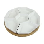 Elama Signature Modern 7-Piece Lazy Susan Server Set, 12in, White/Bamboo