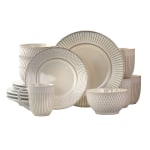 Elama 16-Piece Stoneware Dinnerware Set, Embossed White