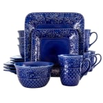 Elama 16-Piece Stoneware Dinnerware Set, Indigo Lotus