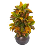 Nearly Natural Croton 37inH Artificial Plant With Metal Bowl, 37inH x 23inW x 21inD, Orange/Gray