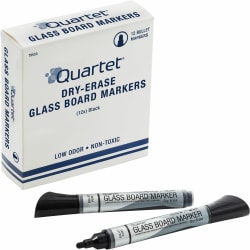 Quartet Premium Glass Board Dry-Erase Markers, Bullet Tip, Black, Pack Of 12