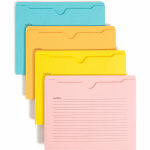 Smead Straight Tab Cut Letter Recycled File Jacket - 8 1/2in x 11in - Aqua, Goldenrod, Pink, Yellow - 10% Recycled - 12 / Pack