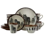 Elama 16-Piece Stoneware Dinnerware Set, Taupe/Majestic Wolf