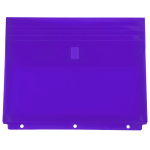 JAM Paper Plastic 3-Hole Punch Binder Envelopes, 9-1/2in x 11 1/2in, Hook & Loop Closure, Purple, Pack Of 12 Envelopes