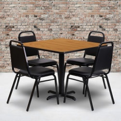 Flash Furniture Square Table With 4 Trapezoidal-Back Banquet Chairs, 30in x 36in, Natural/Black