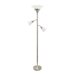 Lalia Home Torchiere Floor Lamp With 2 Reading Lights, 71inH, Brushed Nickel/White