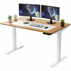 Uncaged Ergonomics Rise Up Electric 48inW Adjustable Height Standing Desk, Natural Bamboo