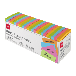 Office Depot Brand Sticky Notes, With Storage Tray, 3in x 3in, Assorted Neon Colors, 100 Sheets Per Pad, Pack Of 24 Pads