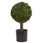 Nearly Natural Boxwood Ball Topiary 21inH Artificial Tree With Pot, 21inH x 11inW x 11inD, Green