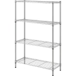 Lorell Light-Duty Wire Shelving - 4 Tier(s) - 54in Height x 36in Width x 14in DepthFloor - Sturdy - Epoxy - Silver - Plastic, Metal, Steel - 1 Each