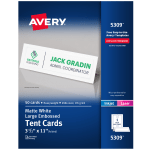 Avery Printable Large Tent Cards, 3.5in x 11in, White With Embossed Border, 50 Blank Place Cards