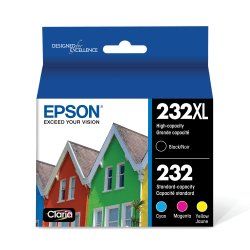 Epson Claria T232XL Extra High-Yield Black/Cyan/Magenta/Yellow Ink Cartridges, Set Of 4 Cartridges, T222XL120-S