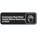 Vollrath Employee Hand Wash Sign, 3in x 9in, Black/White