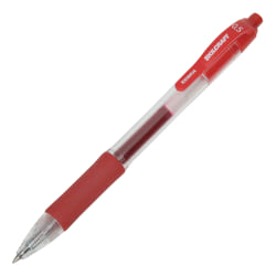 SKILCRAFT Retractable Gel Pens, Fine Point, 0.5 mm, Clear/Red Barrel, Red Ink, Pack Of 12 Pens