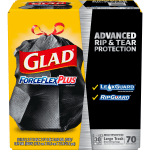 Glad ForceFlex Drawstring Trash Bags, 30 Gallons, Black, Box Of 70 Bags