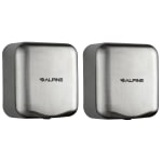 Alpine Industries Hemlock 220-Volt Commercial Automatic High-Speed Electric Hand Dryers, Brushed Silver, Pack Of 2 Dryers