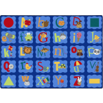 Joy Carpets Kid Essentials Rectangular Area Rug, Alphabet Blues, 7-2/3ft x 10-3/4ft, Multicolor