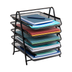 Mind Reader 5-Tier Paper Tray Desktop Organizer Metal Mesh, 14-1/2inH x 14inW x 11-3/4in L, Black